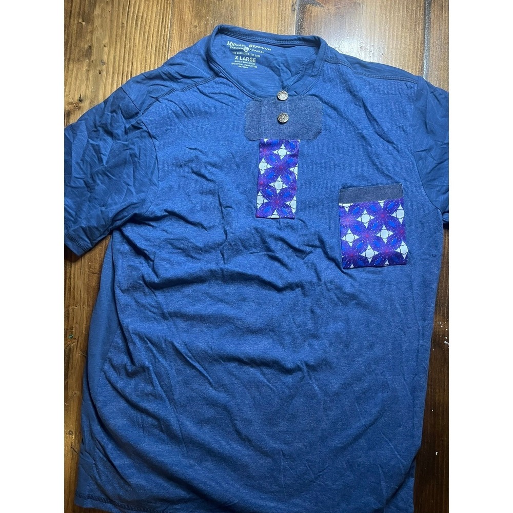 Michael Brandon Premium Apparel Blue Graphic Pocket Henley Shirt X Large Mens